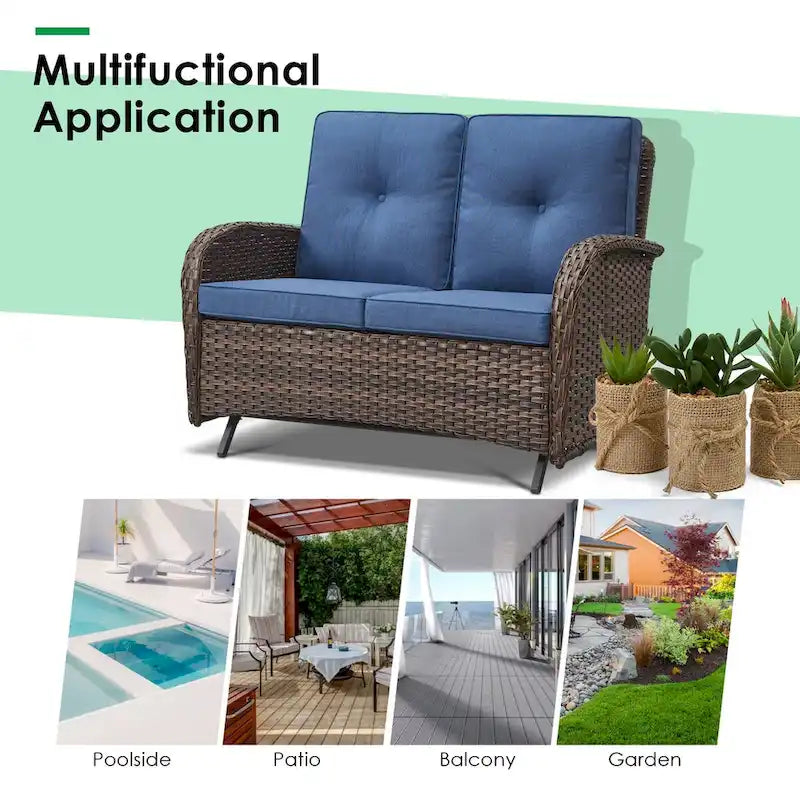 Outdoor Glider Patio Loveseat Sofa With Chair Table - Brown