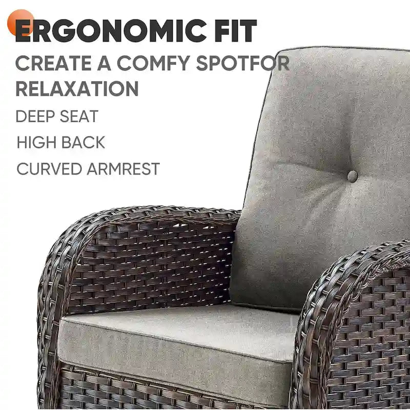 2 Rocking Glider and 2 Swivel Chairs, 1 Loveseat Glider with Coffee Table - Brown