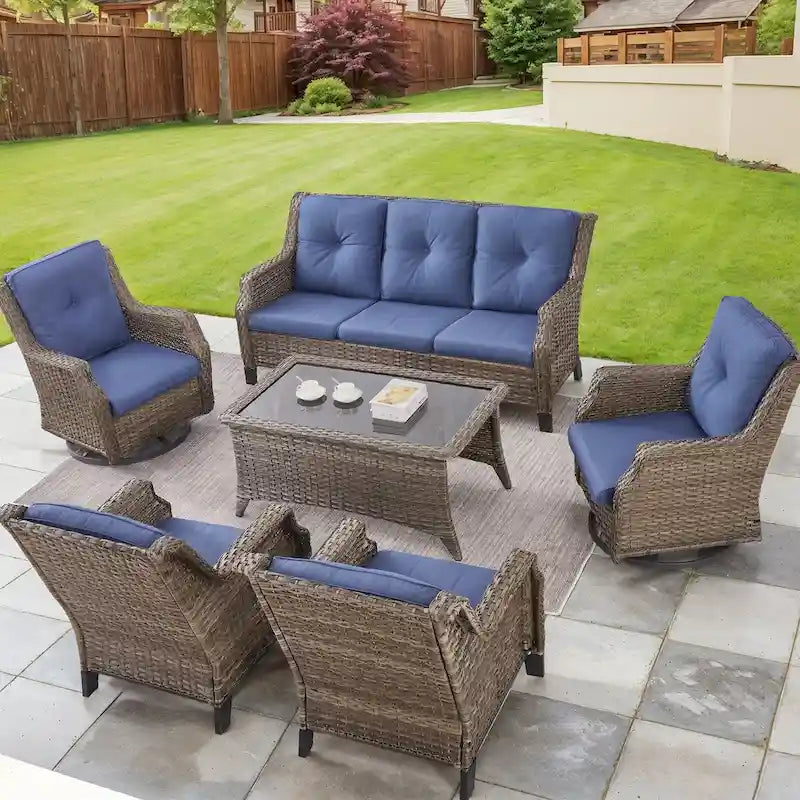 Gymojoy Outdoor High Back Chair Patio Furniture Sofa Set - Grey