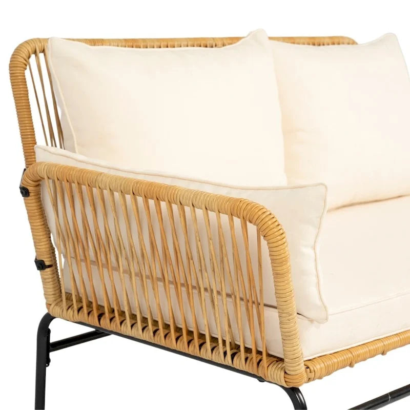 3 Pieces Outdoor Patio Wicker Furniture Sets Table and Chairs with 3.15-Inches Thick Cushion Outdoor Sofa Set