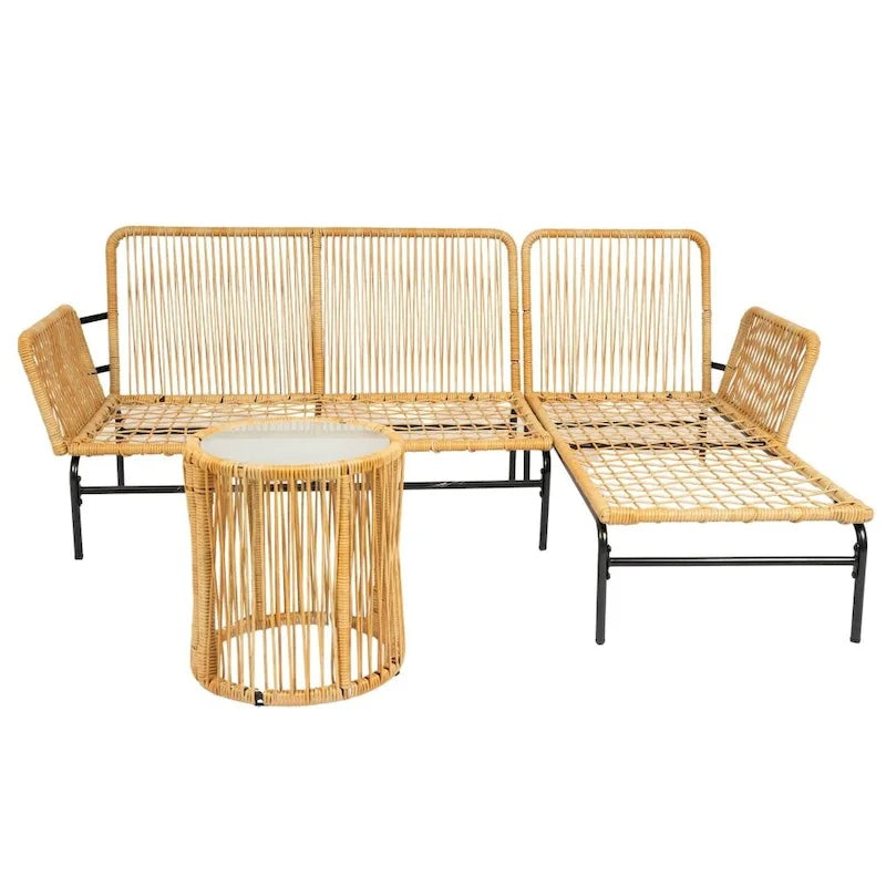 3 Pieces Outdoor Patio Wicker Furniture Sets Table and Chairs with 3.15-Inches Thick Cushion Outdoor Sofa Set