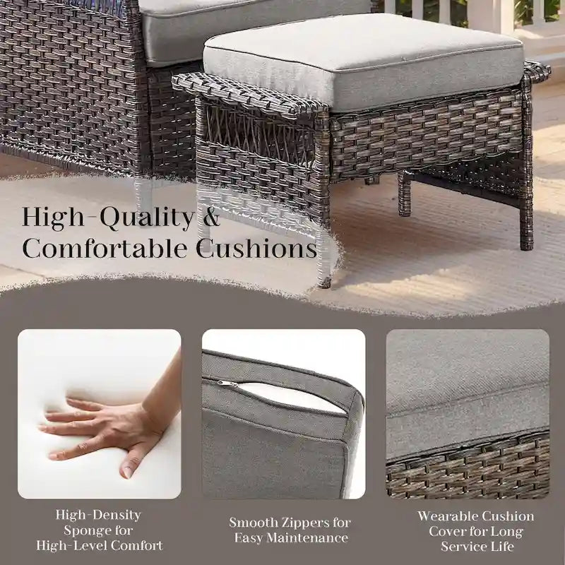 2 Club Chair,2 Ottoman, 3-seat Sofa and Coffee Table - Brown