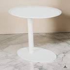 Modern Metal Outdoor Side Table With Oval Top and Base, White