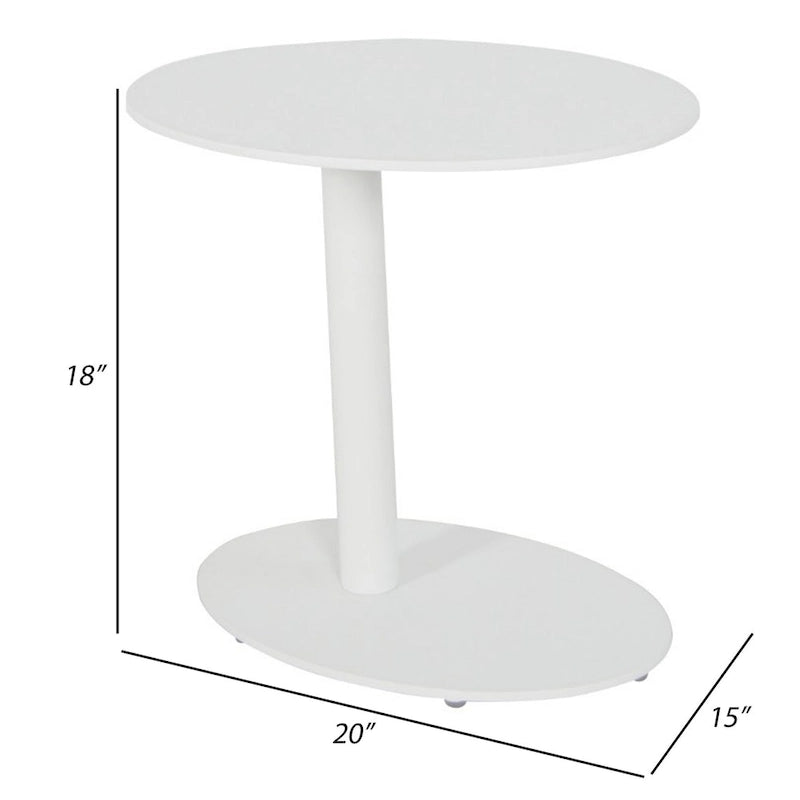 Modern Metal Outdoor Side Table With Oval Top and Base, White
