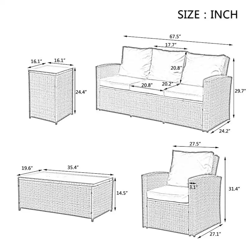 5 Set Wicker Furniture,Patio Furniture,Seasonal PE Wicker Furniture