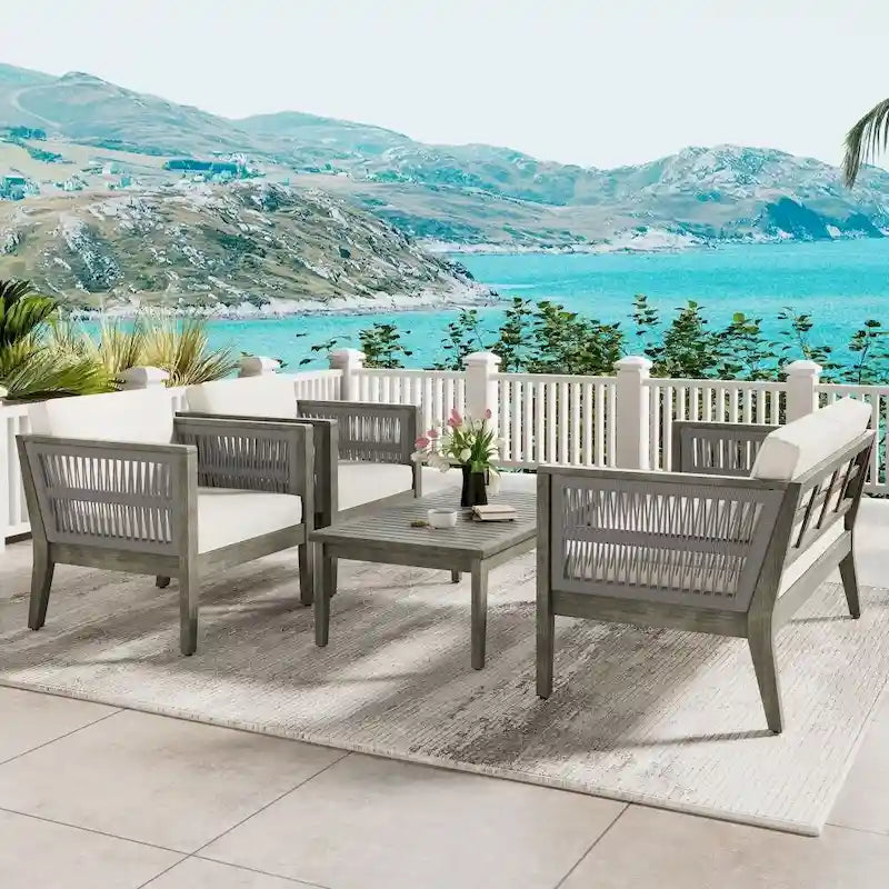 4-Pieces Acacia Wood Patio Furniture Set