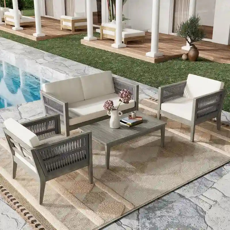 4-Pieces Acacia Wood Patio Furniture Set