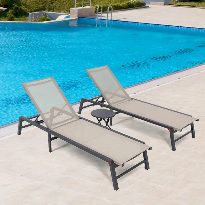 Foldable Lounge Chairs with 5 Reclining Positions and Round Table - N/A