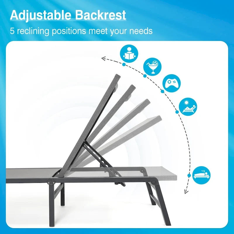 Foldable Lounge Chairs with 5 Reclining Positions and Round Table - N/A