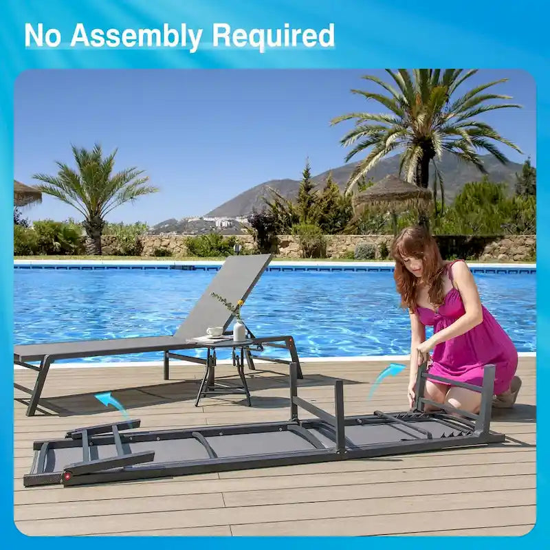 Foldable Lounge Chairs with 5 Reclining Positions and Round Table - N/A