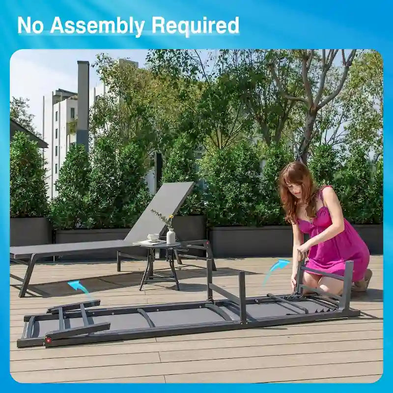 Foldable Lounge Chairs with 5 Reclining Positions and Round Table - N/A