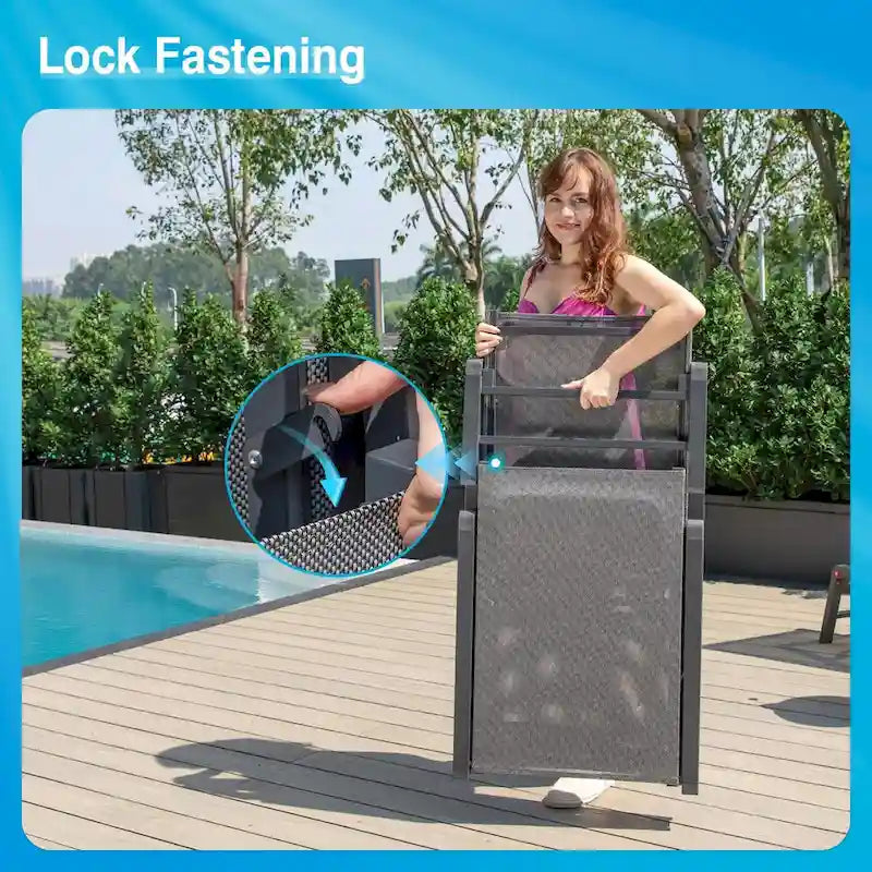 Foldable Lounge Chairs with 5 Reclining Positions and Round Table - N/A