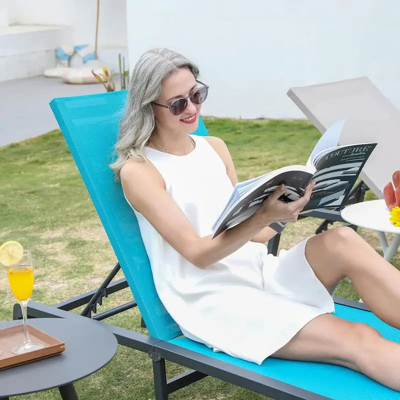 Foldable Lounge Chairs with 5 Reclining Positions and Round Table - N/A