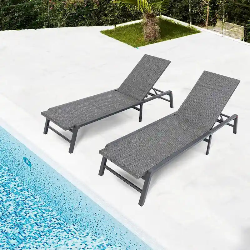 Outdoor Aluminum Rattan Wicker Patio Chaise Lounge Set of 2