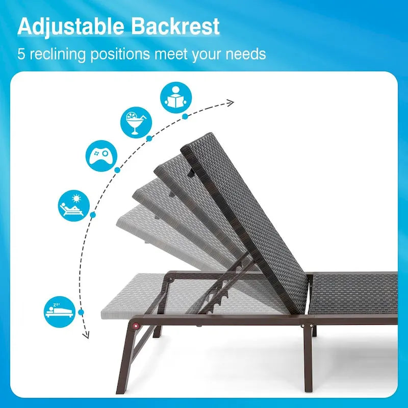 Outdoor Aluminum Rattan Wicker Patio Chaise Lounge Set of 2