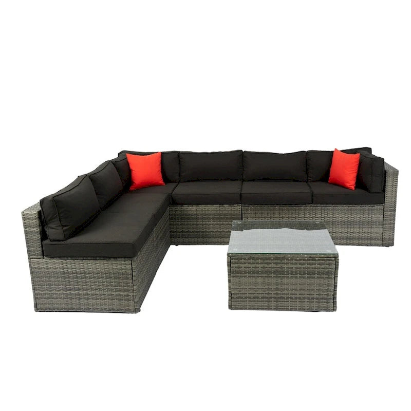 5 Pieces Outdoor Rattan Sectional Sofa with 2 Pillow and Table