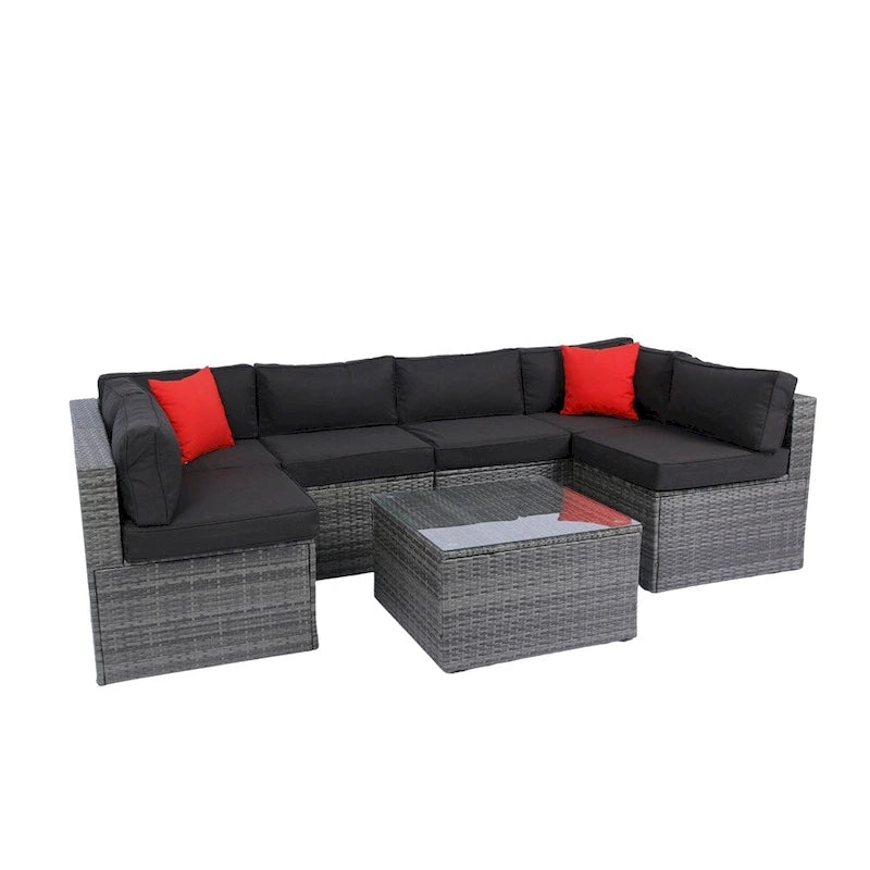 5 Pieces Outdoor Rattan Sectional Sofa with 2 Pillow and Table