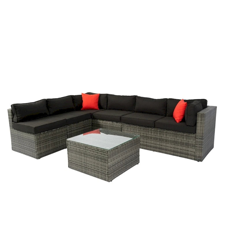 5 Pieces Outdoor Rattan Sectional Sofa with 2 Pillow and Table