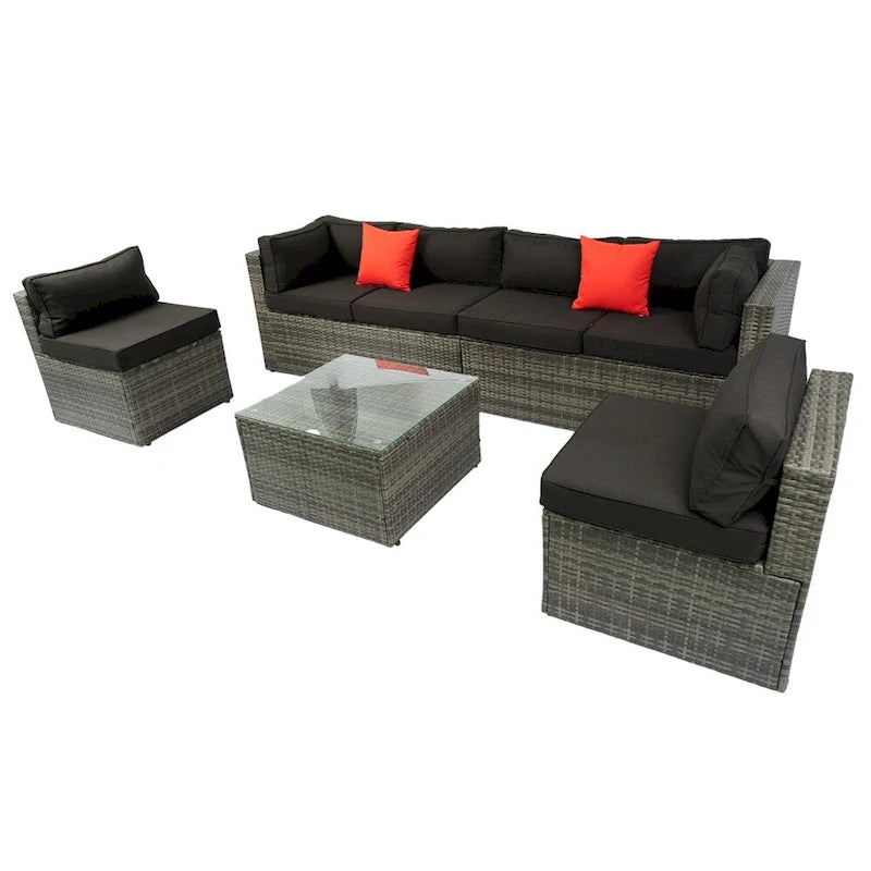 5 Pieces Outdoor Rattan Sectional Sofa with 2 Pillow and Table