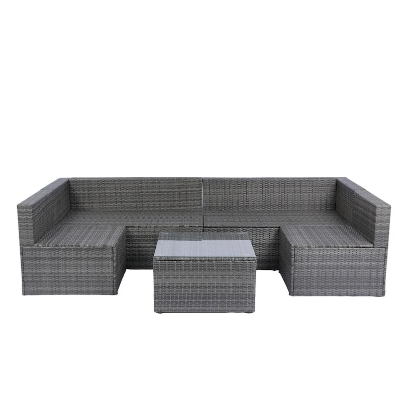 5 Pieces Outdoor Rattan Sectional Sofa with 2 Pillow and Table