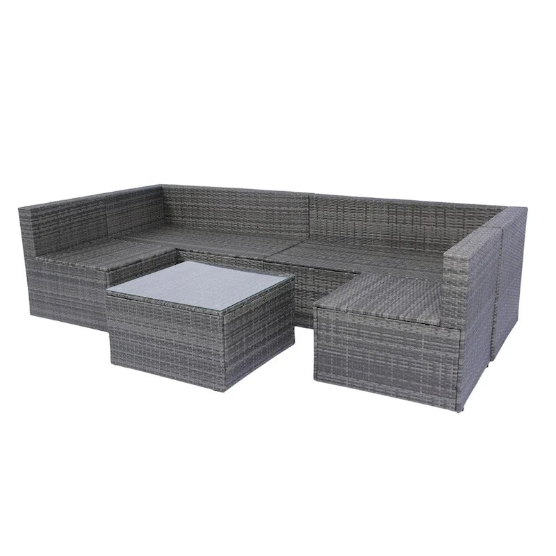 5 Pieces Outdoor Rattan Sectional Sofa with 2 Pillow and Table